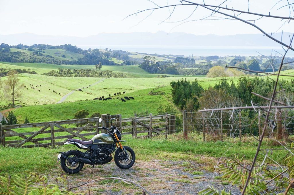 Moto Morini Seiemmezzo 650 SCR parked on a New Zealand backroad