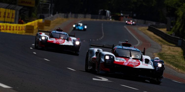 Toyota Gazoo Racing GR010 pair racing at 24 Hours of Le Mans 2023