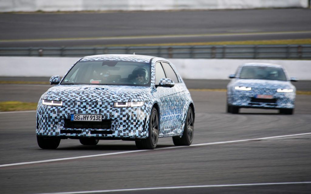 Two Hyundai Ioniq 5 Ns driving on Nurburgring