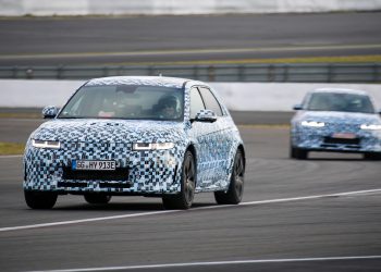 Two Hyundai Ioniq 5 Ns driving on Nurburgring