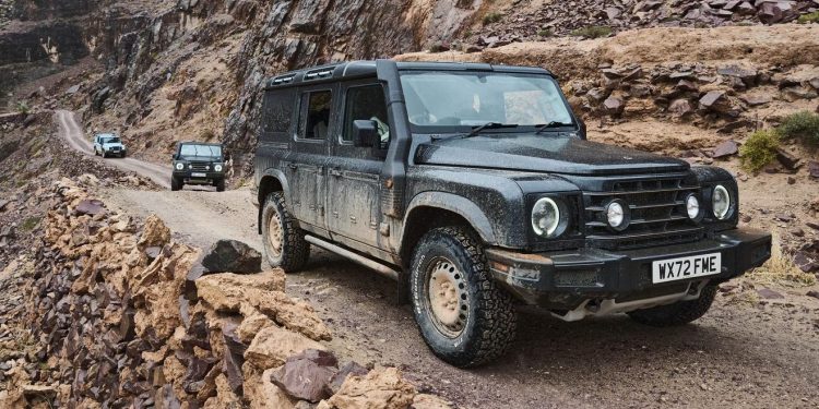 Ineos Grenadiers driving up mountain road in Morocco