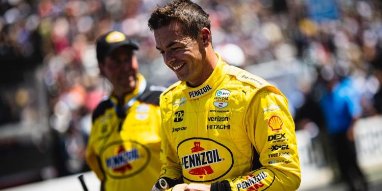 Scott McLaughlin wearing Pennzoil race suit at 2023 Indy 500