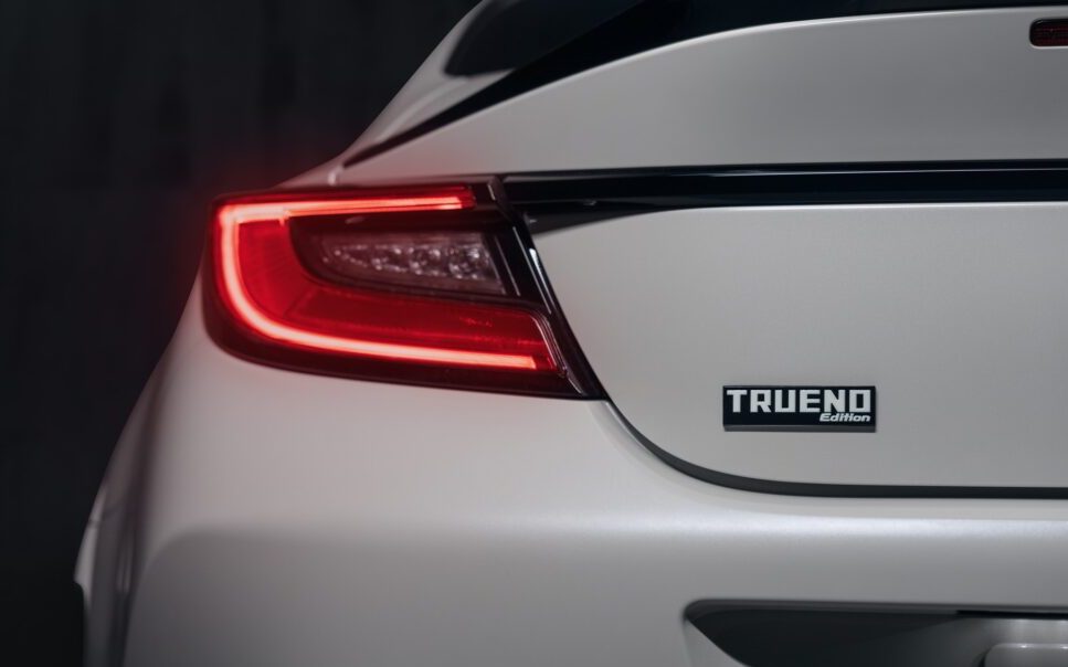 Toyota GR86 Trueno Edition rear badge close up view