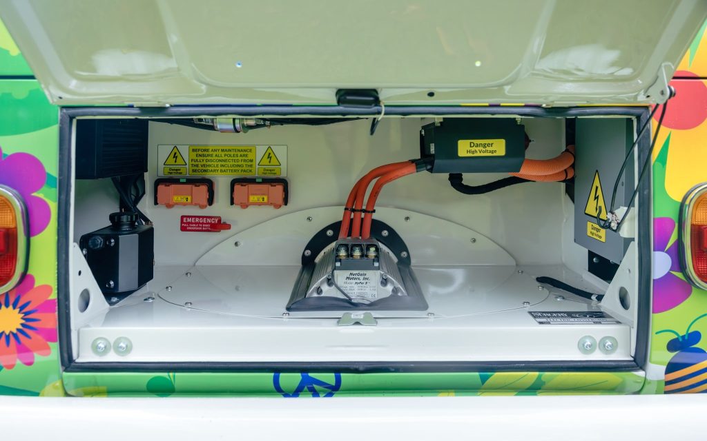 Fully electric Volkswagen Kombi engine bay