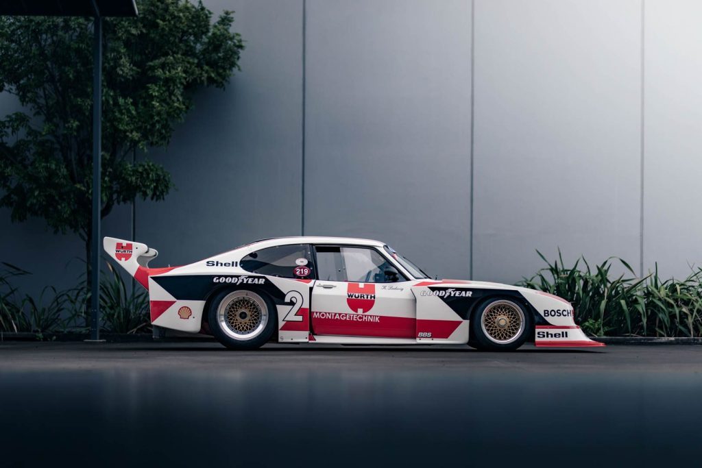 1981 Ford Capri Zakspeed Group 5 side profile, showing Goodyear and Shell sponsors