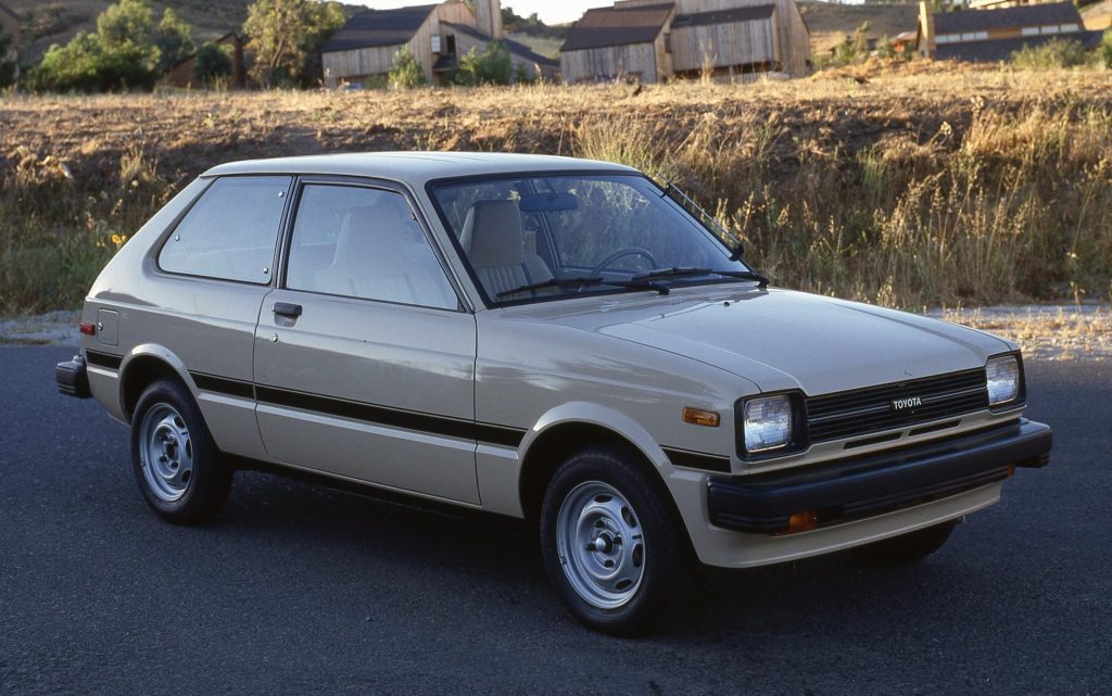 1984 Toyota Starlet parked by field