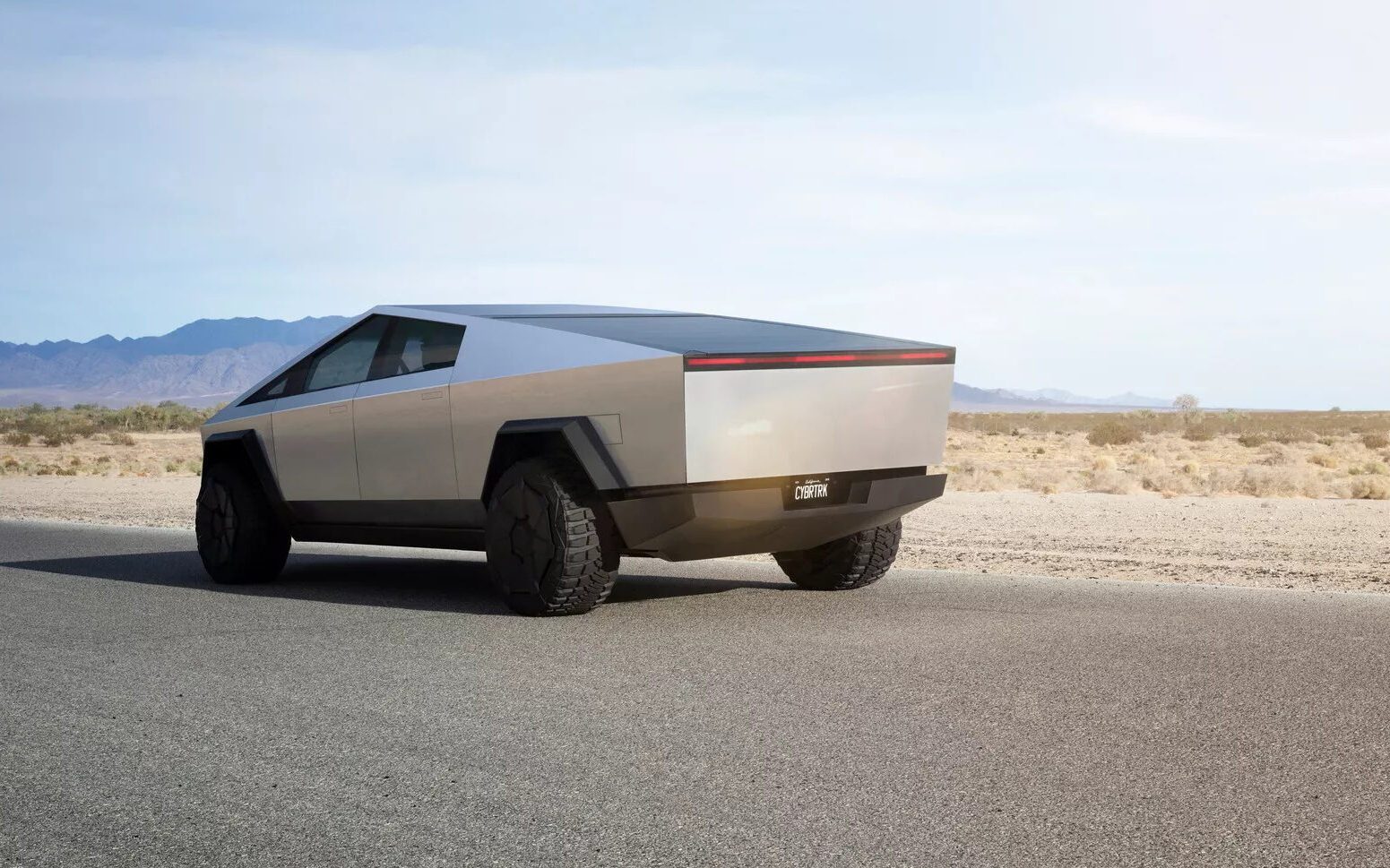 Tesla Cybertruck rear three quarter view