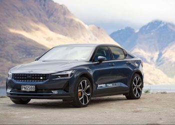 Polestar 2 parked by mountains in New Zealand