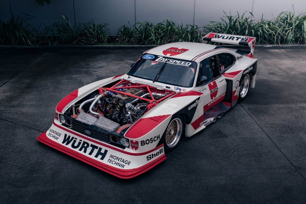1981 Ford Capri Zakspeed Group 5 with Wurth livery, showing full car with engine bay