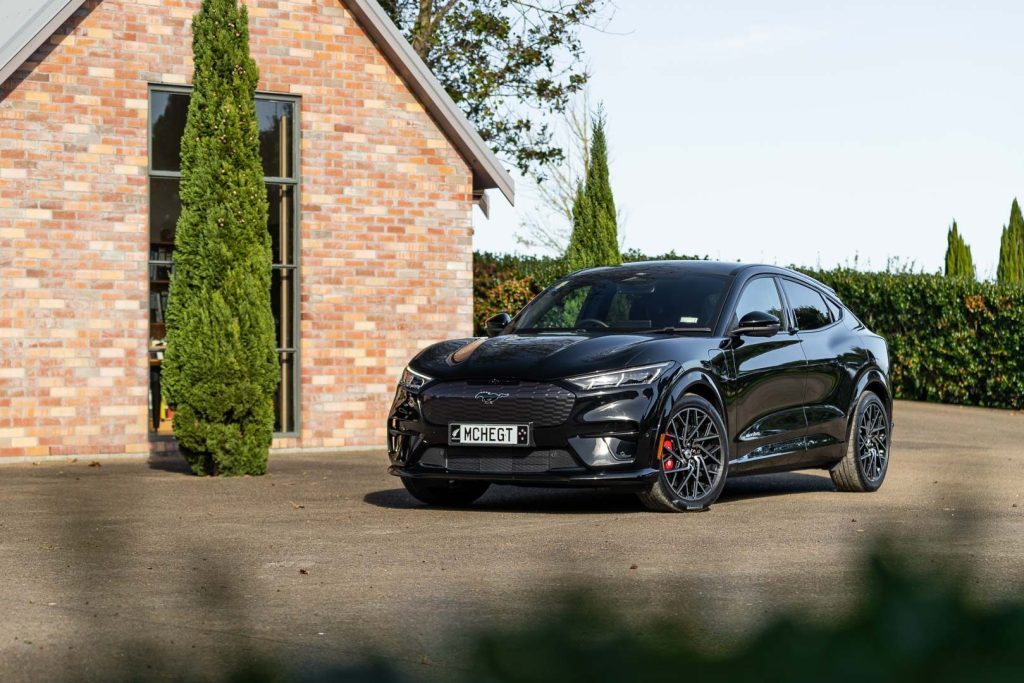 2022 Ford Mustang Mach-E GT review photo of car in a courtyard