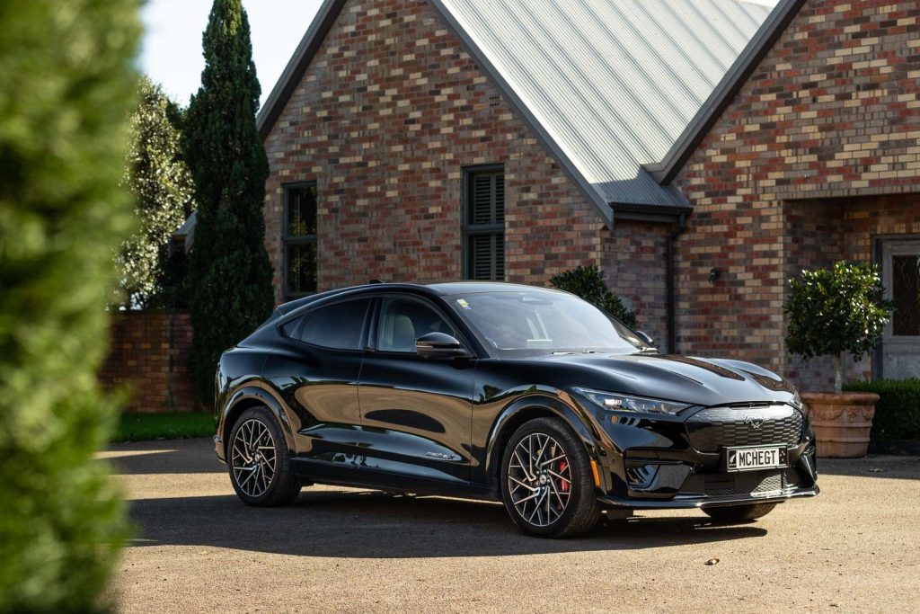 2022 Ford Mustang Mach-E GT parked in a courtyard