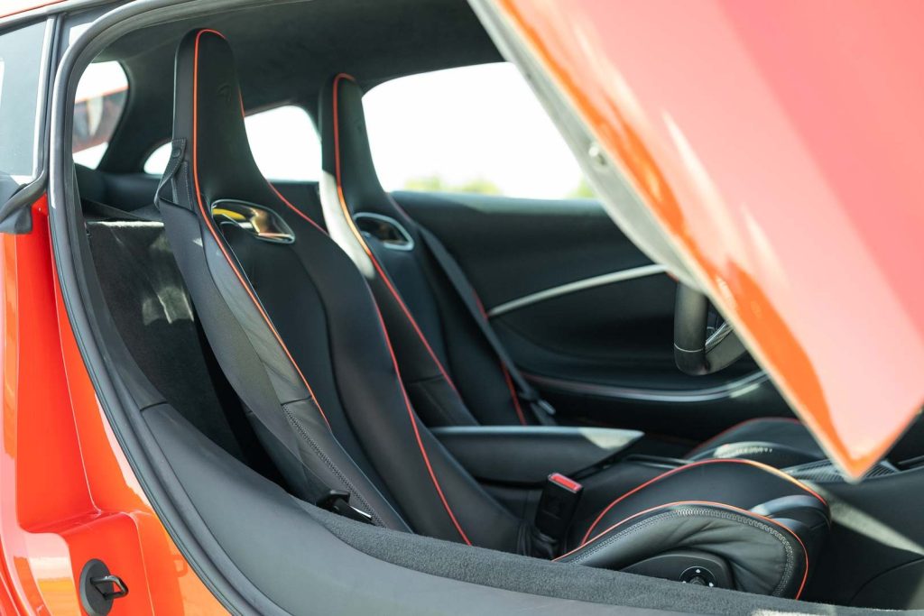 Lightweight seats of the McLaren Artura, with door open