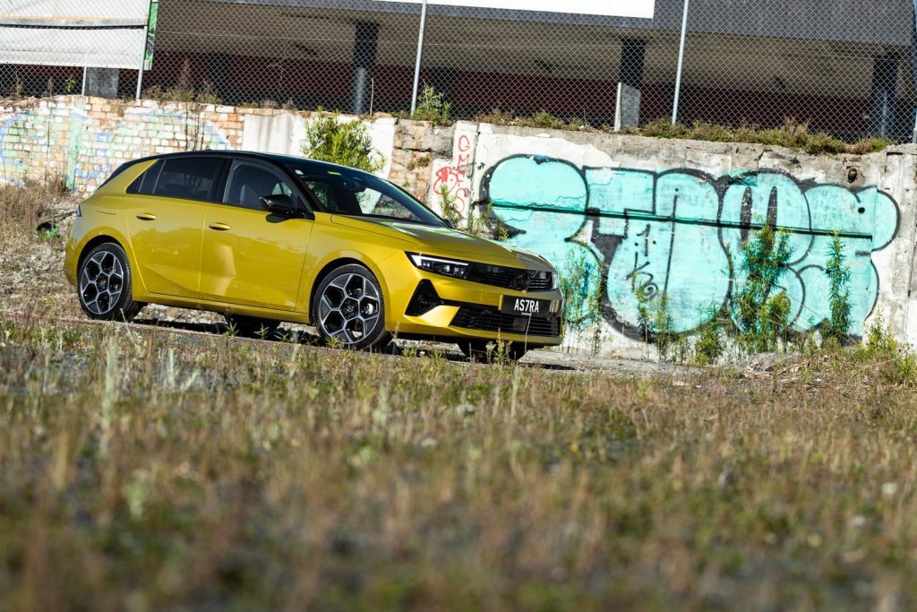 front quarter angle of the new Opel Astra, in yellow