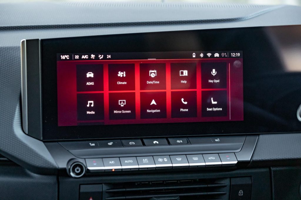 Infotainment screen showing general menu, with various car apps