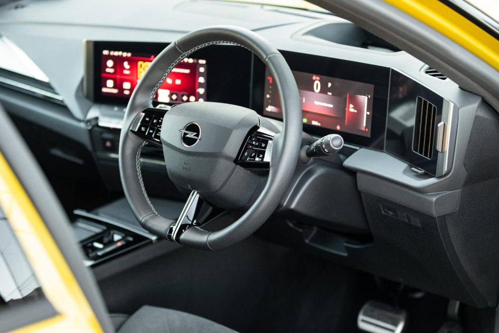 Steering wheel detail shot in the new Astra