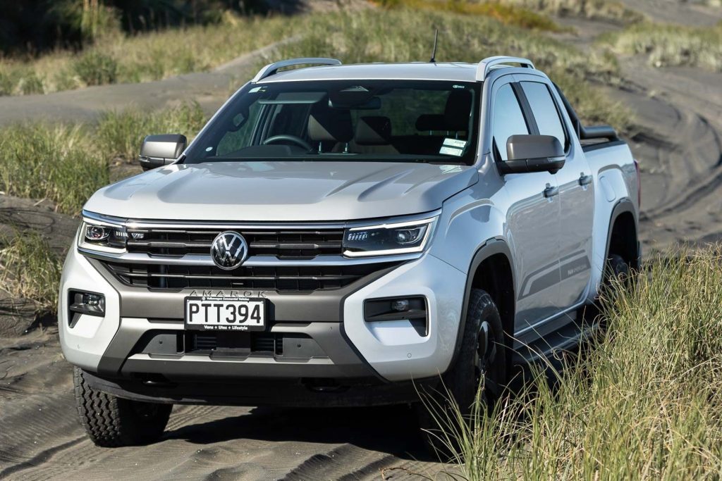 Next gen VW Amarok parked on a beach track