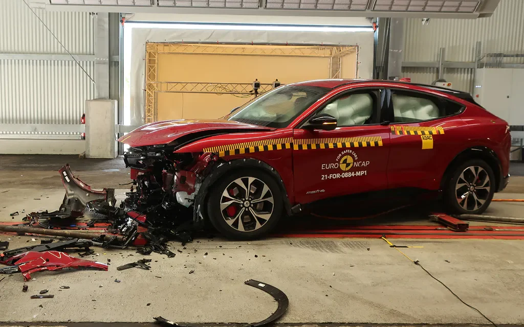 Ford Mustang Mach-e front impact crash test damage