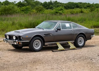 James Bond's 1973 Aston Martin V8 movie car front three quarter view