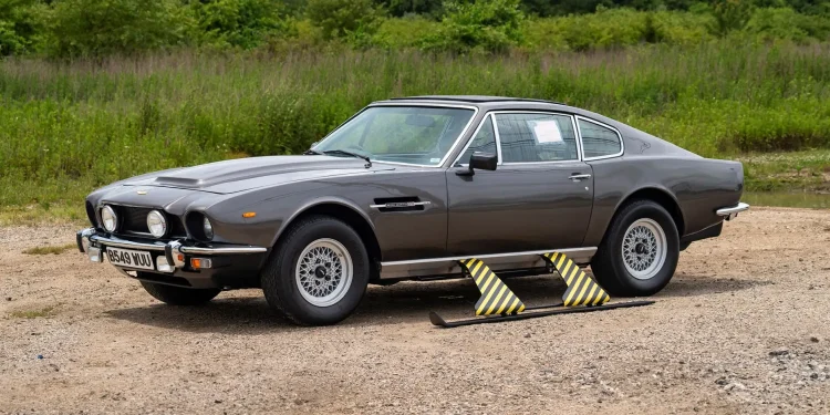 James Bond's 1973 Aston Martin V8 movie car front three quarter view