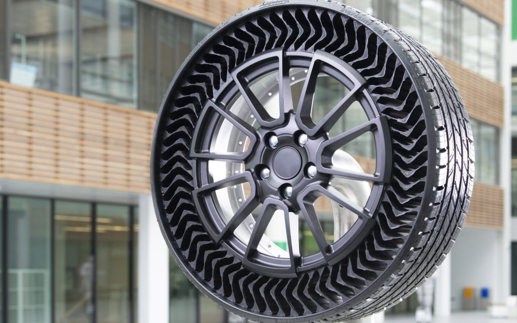 Michelin Uptis tyre on stand