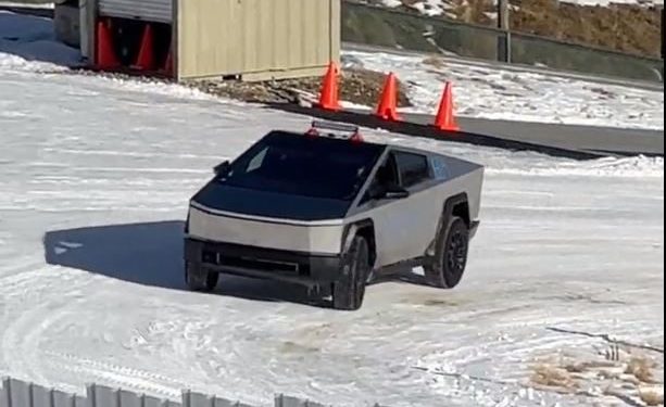 Tesla Cybertruck driving on snow in New Zealand