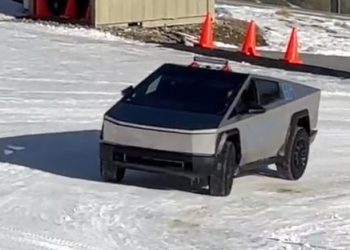 Tesla Cybertruck driving on snow in New Zealand