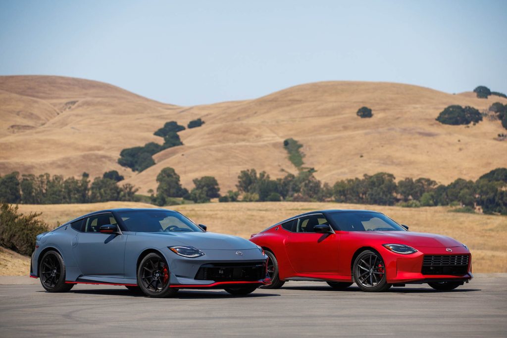 Nissan Z Nismo parked next to standard Z