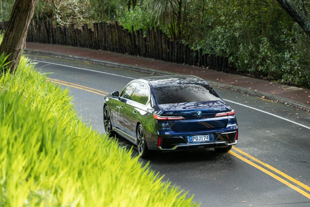 BMW i7 driving on the road