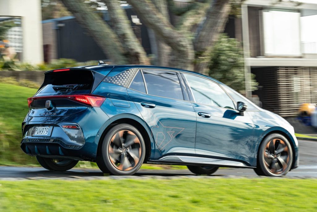 Cupra Born V+ braking down a hill