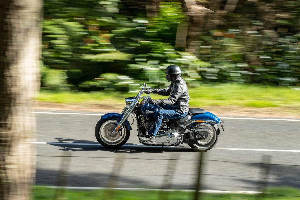 Harley-Davidson Fat Boy 114 riding in the forest