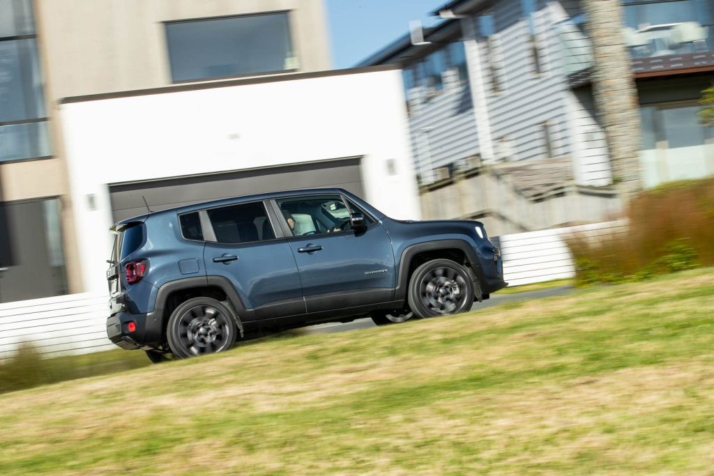 Action shot of the Jeep Renegade 4xe in Long Bay