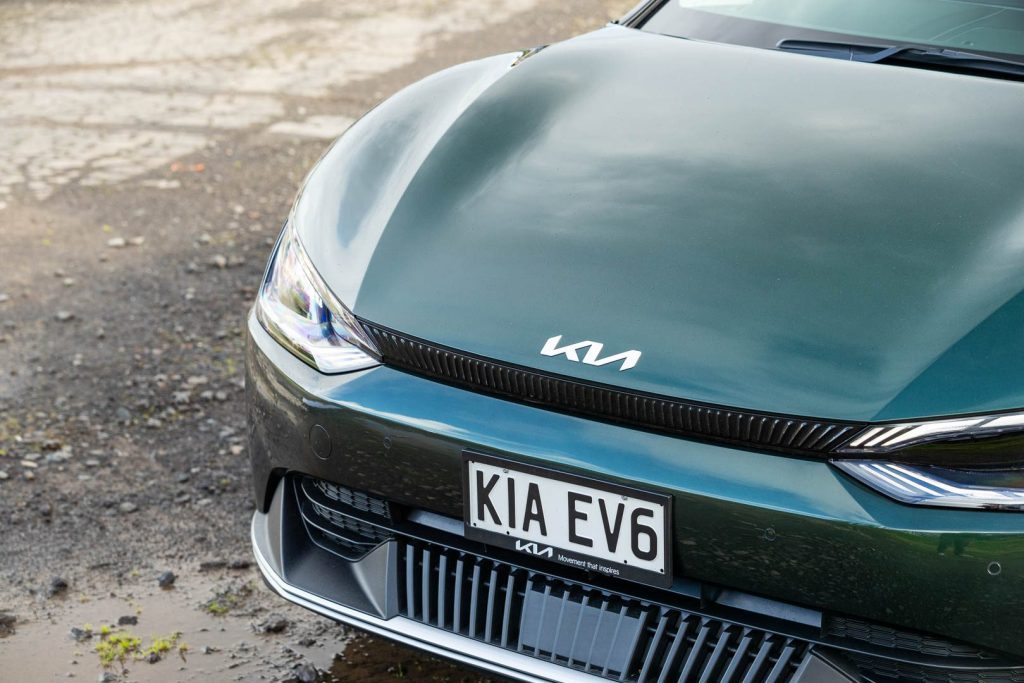 Kia EV6 Long Range front detail on a green car