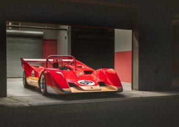 Lotus Type 66 parked in pit garage