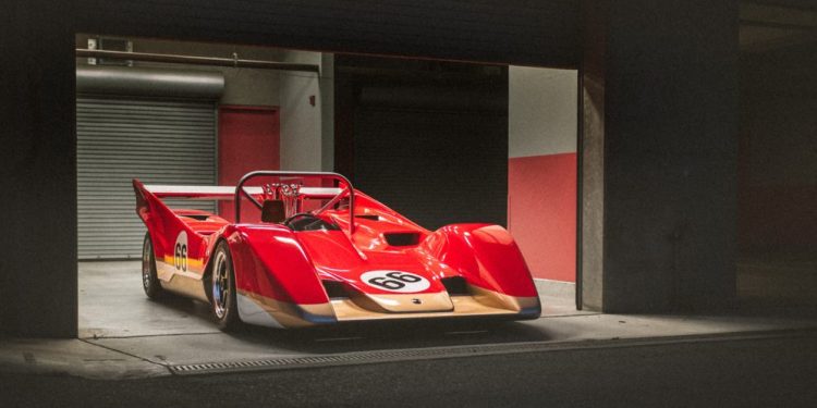 Lotus Type 66 parked in pit garage