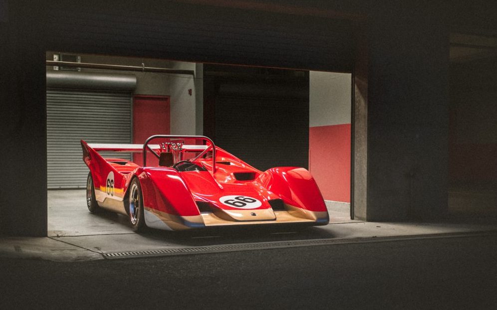 Lotus Type 66 parked in pit garage