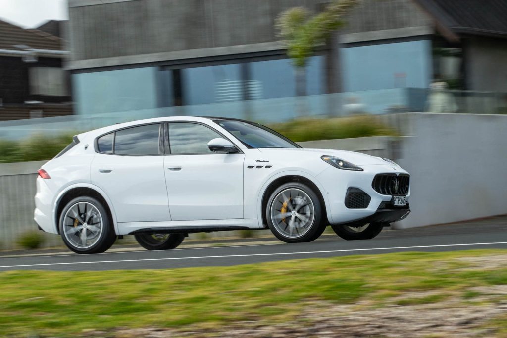 Action shot of the Maserati Grecale in white