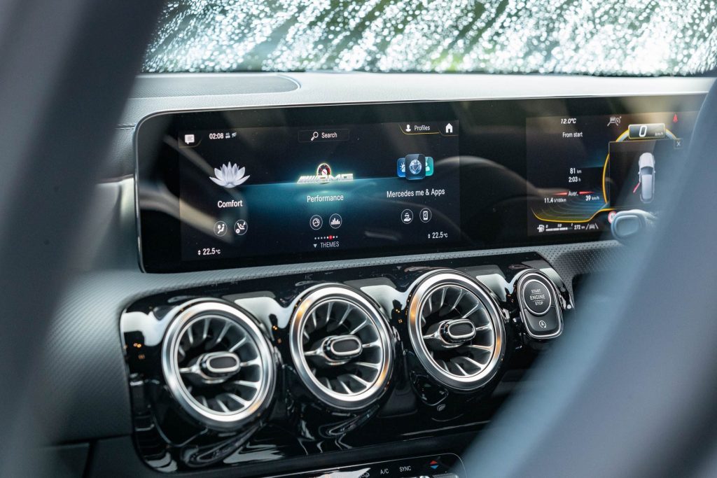 Mercedes-AMG A 45 infotainment screen and air vents