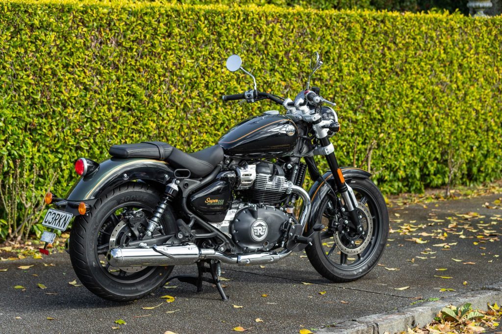 Side rear view of Royal Enfield Super Meteor 650