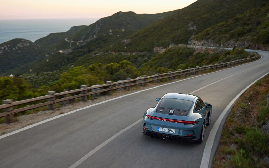 Porsche 911 S/T Heritage Design Package driving on mountain road