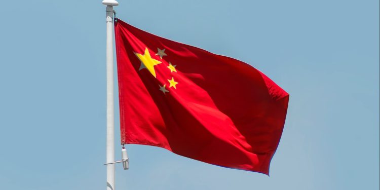 Chinese flag waving in the wind