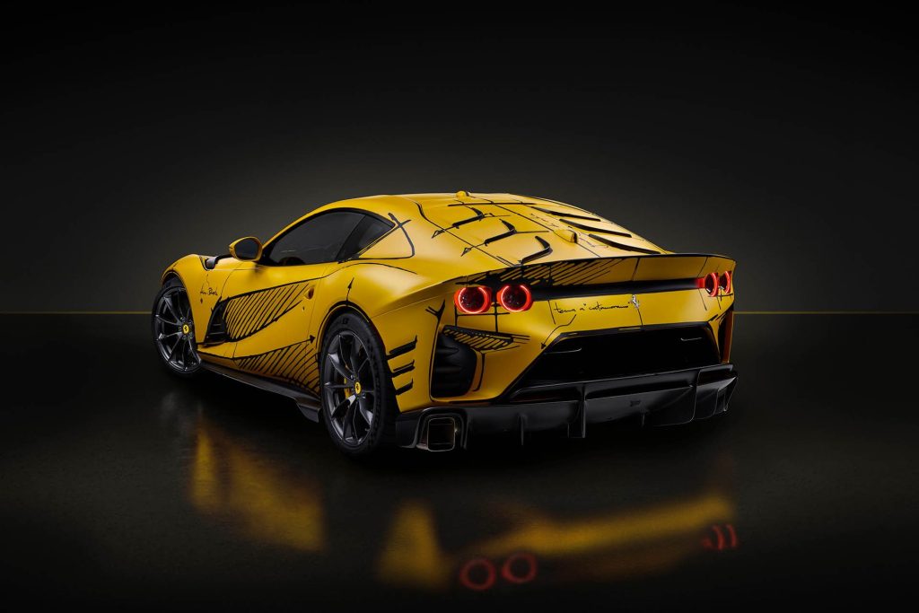 Ferrari 812 Competizione one-off covered in design sketches rear