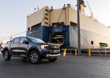 Ford Ranger being offloaded from ship