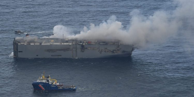 Freemantle Highway car carrier ship on fire