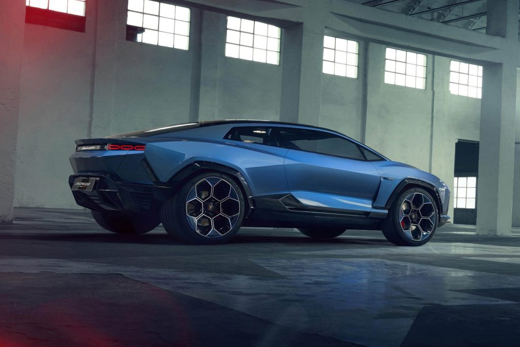 Lamborghini Lanzador parked in warehouse rear view