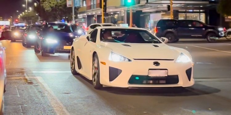 Lexus LFA driving down Quay Street in Auckland CBD