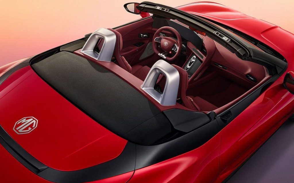 MG Cyberster with roof down, showing interior