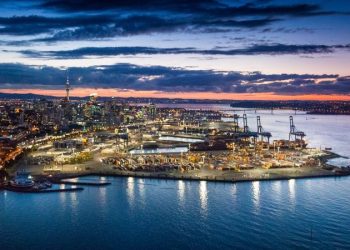 Port of Auckland at dusk