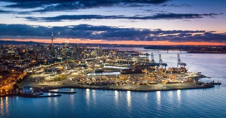 Port of Auckland at dusk