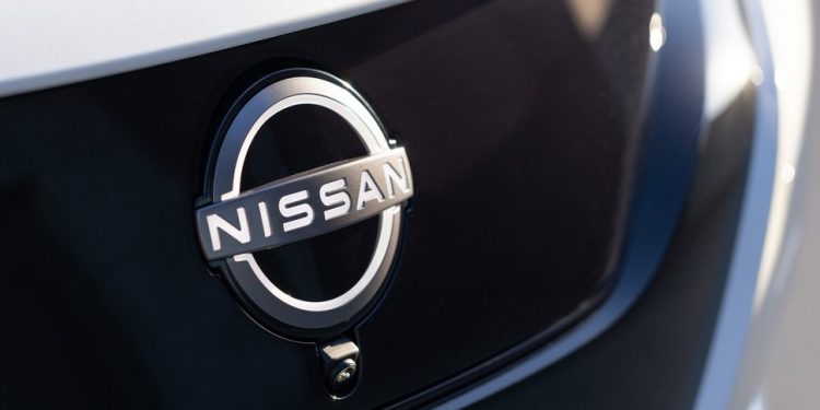 Nissan badge close up view