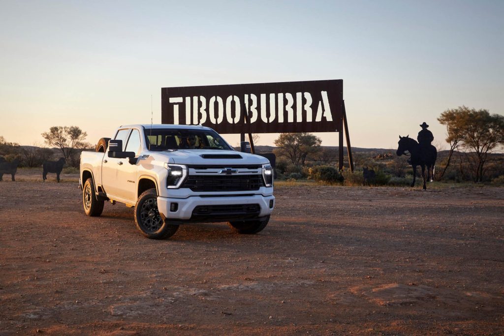 2024 Chevrolet Silverado HD parked in front of Tiboobura sign